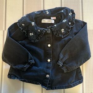 Zara Black Denim Embroidered Top 12-18 months